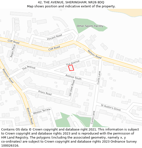 42, THE AVENUE, SHERINGHAM, NR26 8DQ: Location map and indicative extent of plot