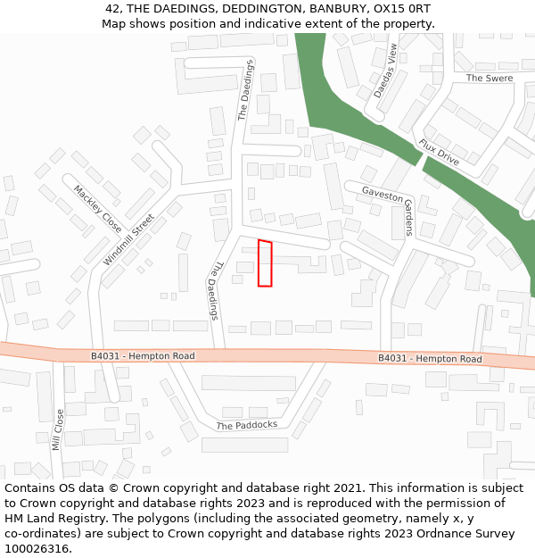 42, THE DAEDINGS, DEDDINGTON, BANBURY, OX15 0RT: Location map and indicative extent of plot