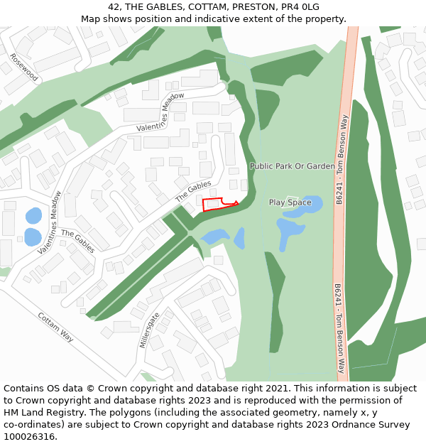 42, THE GABLES, COTTAM, PRESTON, PR4 0LG: Location map and indicative extent of plot