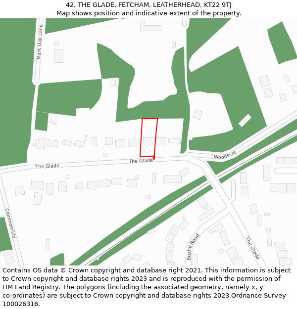 42, THE GLADE, FETCHAM, LEATHERHEAD, KT22 9TJ: Location map and indicative extent of plot