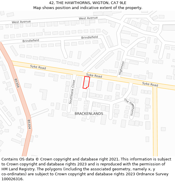 42, THE HAWTHORNS, WIGTON, CA7 9LE: Location map and indicative extent of plot