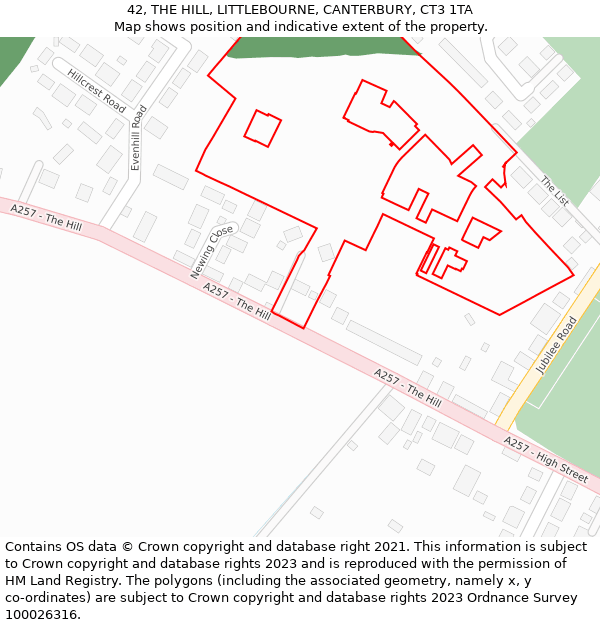 42, THE HILL, LITTLEBOURNE, CANTERBURY, CT3 1TA: Location map and indicative extent of plot