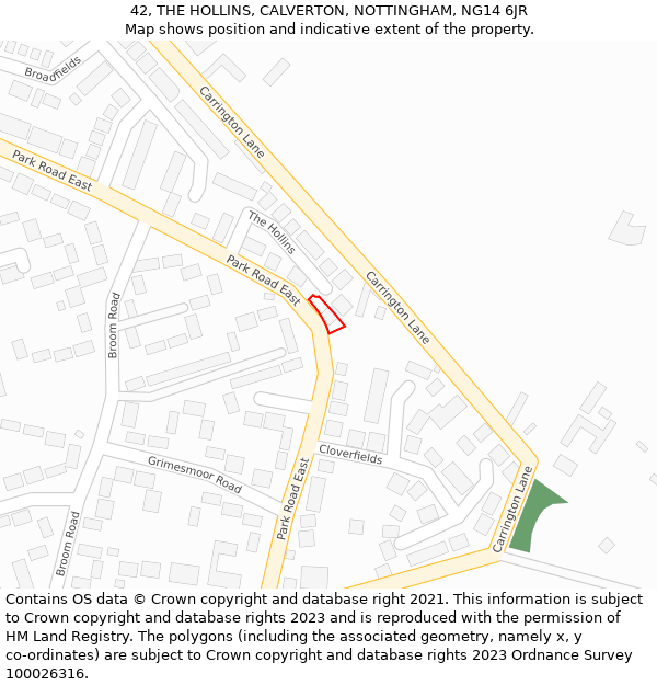 42, THE HOLLINS, CALVERTON, NOTTINGHAM, NG14 6JR: Location map and indicative extent of plot