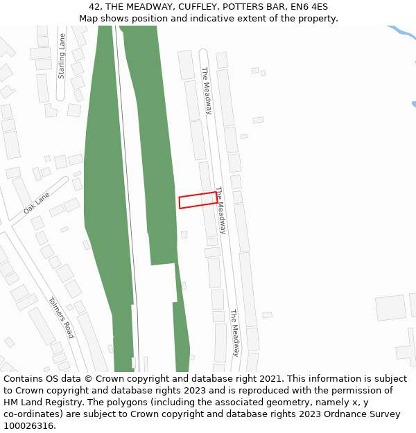 42, THE MEADWAY, CUFFLEY, POTTERS BAR, EN6 4ES: Location map and indicative extent of plot