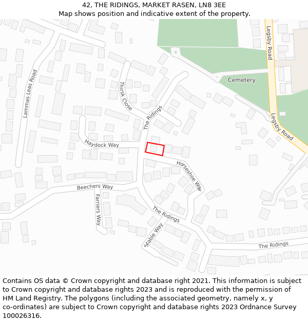 42, THE RIDINGS, MARKET RASEN, LN8 3EE: Location map and indicative extent of plot