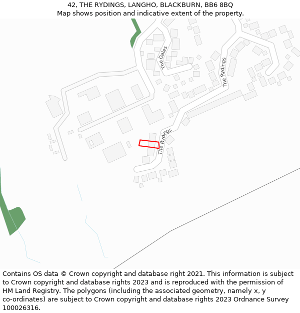 42, THE RYDINGS, LANGHO, BLACKBURN, BB6 8BQ: Location map and indicative extent of plot