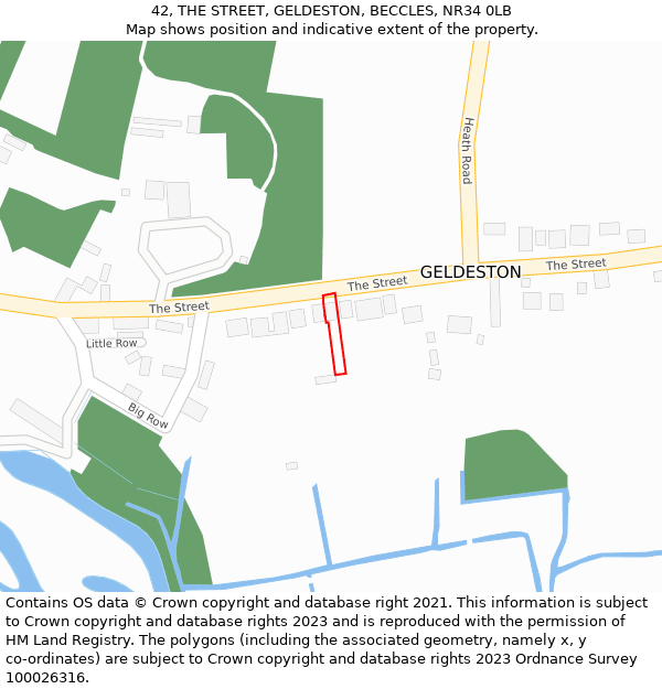 42, THE STREET, GELDESTON, BECCLES, NR34 0LB: Location map and indicative extent of plot