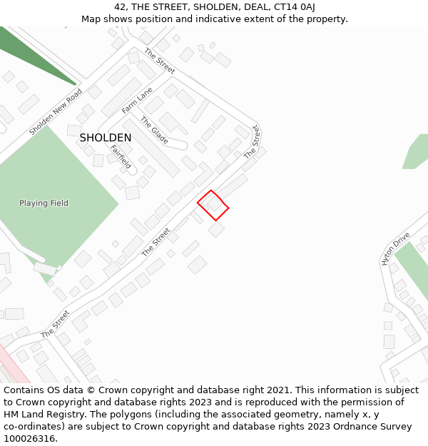 42, THE STREET, SHOLDEN, DEAL, CT14 0AJ: Location map and indicative extent of plot