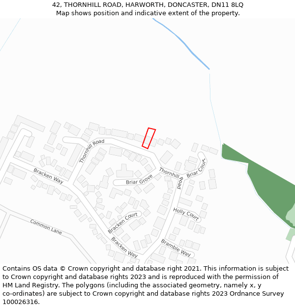42, THORNHILL ROAD, HARWORTH, DONCASTER, DN11 8LQ: Location map and indicative extent of plot