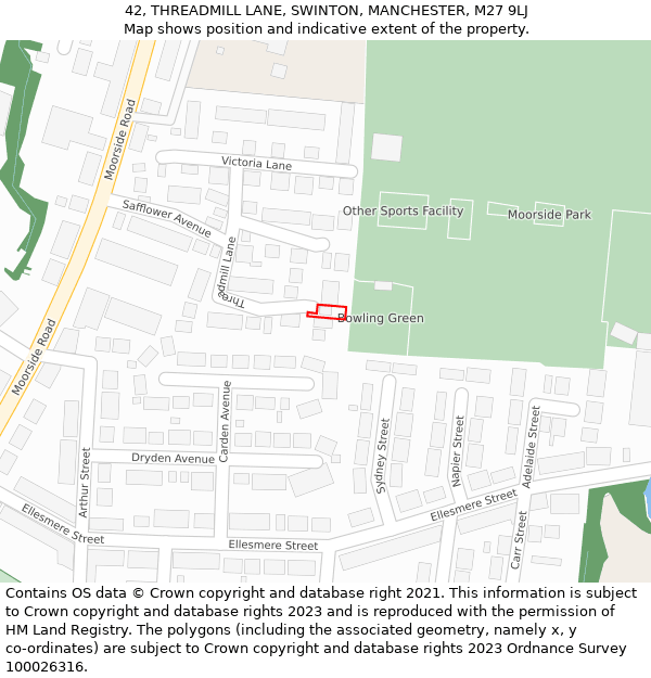 42, THREADMILL LANE, SWINTON, MANCHESTER, M27 9LJ: Location map and indicative extent of plot