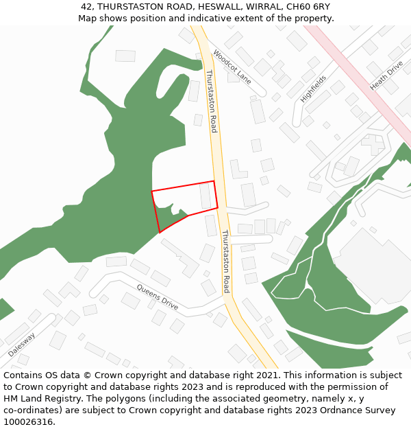 42, THURSTASTON ROAD, HESWALL, WIRRAL, CH60 6RY: Location map and indicative extent of plot