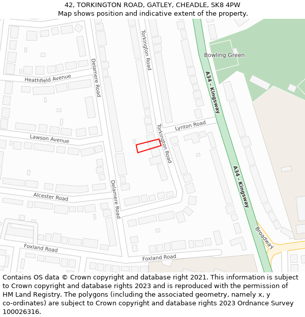 42, TORKINGTON ROAD, GATLEY, CHEADLE, SK8 4PW: Location map and indicative extent of plot