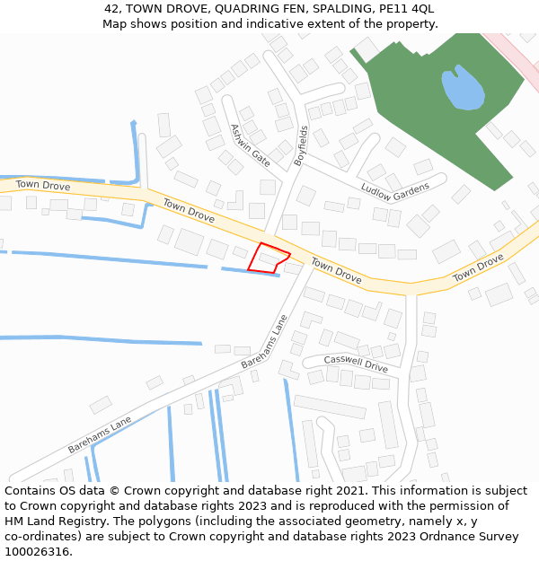 42, TOWN DROVE, QUADRING FEN, SPALDING, PE11 4QL: Location map and indicative extent of plot