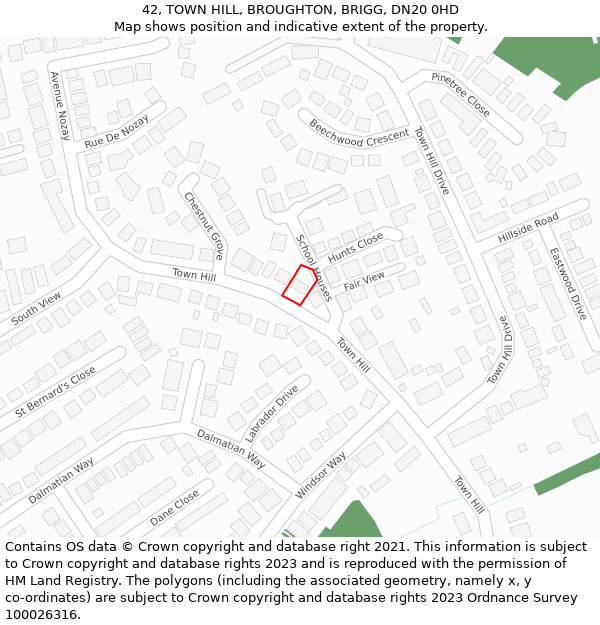 42, TOWN HILL, BROUGHTON, BRIGG, DN20 0HD: Location map and indicative extent of plot