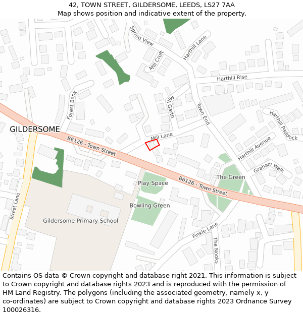 42, TOWN STREET, GILDERSOME, LEEDS, LS27 7AA: Location map and indicative extent of plot