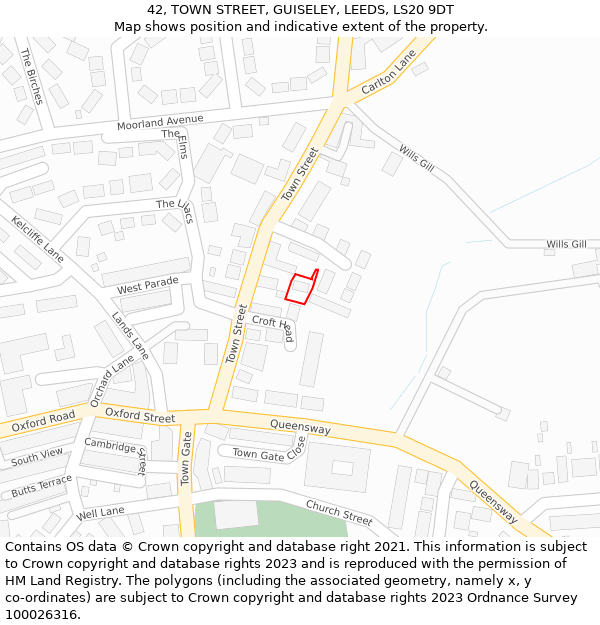 42, TOWN STREET, GUISELEY, LEEDS, LS20 9DT: Location map and indicative extent of plot