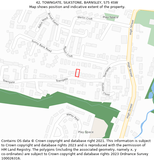 42, TOWNGATE, SILKSTONE, BARNSLEY, S75 4SW: Location map and indicative extent of plot