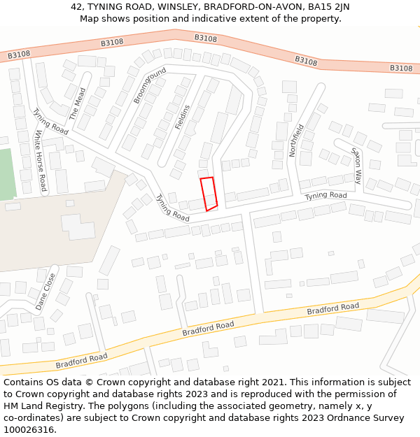 42, TYNING ROAD, WINSLEY, BRADFORD-ON-AVON, BA15 2JN: Location map and indicative extent of plot