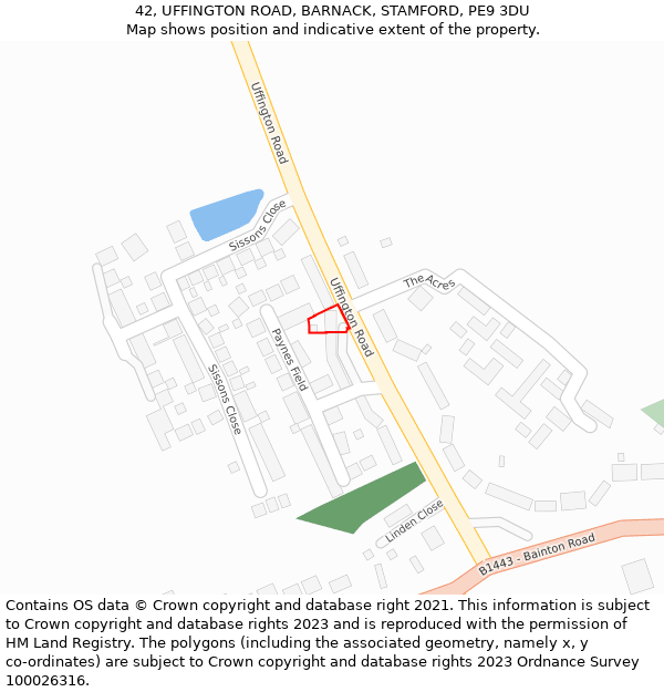 42, UFFINGTON ROAD, BARNACK, STAMFORD, PE9 3DU: Location map and indicative extent of plot