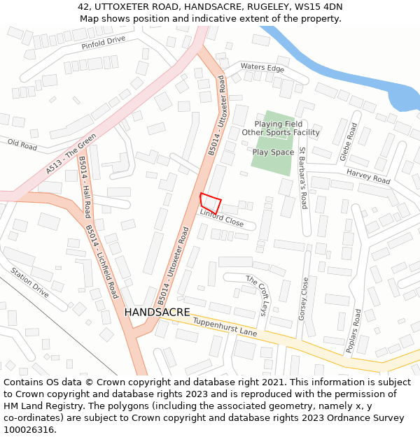 42, UTTOXETER ROAD, HANDSACRE, RUGELEY, WS15 4DN: Location map and indicative extent of plot