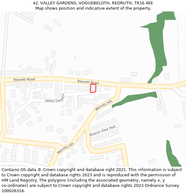 42, VALLEY GARDENS, VOGUEBELOTH, REDRUTH, TR16 4EE: Location map and indicative extent of plot
