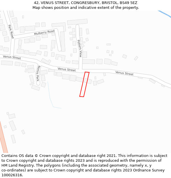 42, VENUS STREET, CONGRESBURY, BRISTOL, BS49 5EZ: Location map and indicative extent of plot