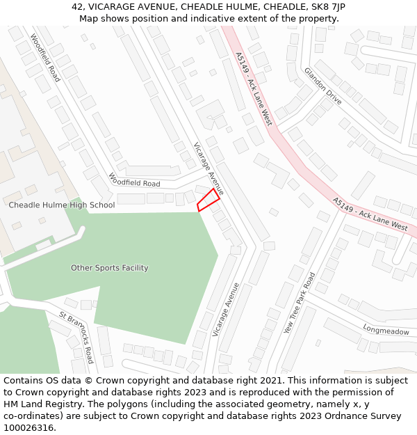 42, VICARAGE AVENUE, CHEADLE HULME, CHEADLE, SK8 7JP: Location map and indicative extent of plot