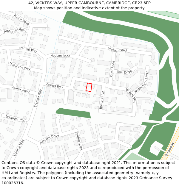 42, VICKERS WAY, UPPER CAMBOURNE, CAMBRIDGE, CB23 6EP: Location map and indicative extent of plot