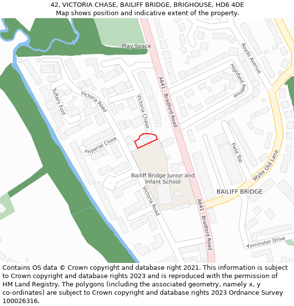 42, VICTORIA CHASE, BAILIFF BRIDGE, BRIGHOUSE, HD6 4DE: Location map and indicative extent of plot