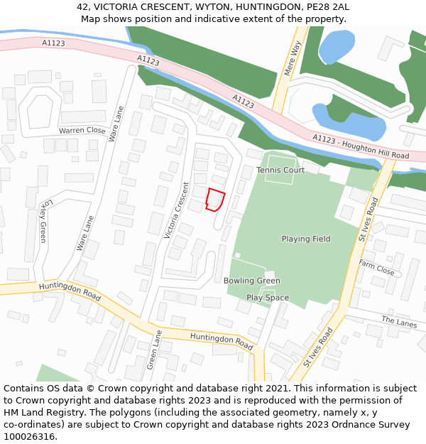 42, VICTORIA CRESCENT, WYTON, HUNTINGDON, PE28 2AL: Location map and indicative extent of plot