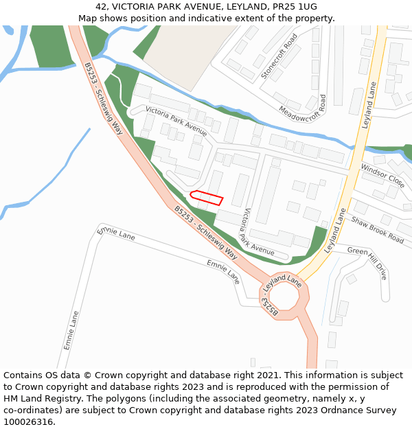 42, VICTORIA PARK AVENUE, LEYLAND, PR25 1UG: Location map and indicative extent of plot