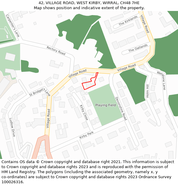 42, VILLAGE ROAD, WEST KIRBY, WIRRAL, CH48 7HE: Location map and indicative extent of plot