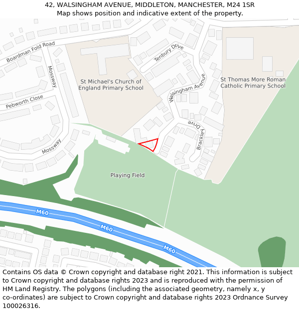 42, WALSINGHAM AVENUE, MIDDLETON, MANCHESTER, M24 1SR: Location map and indicative extent of plot