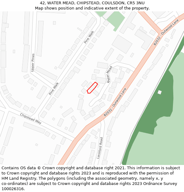 42, WATER MEAD, CHIPSTEAD, COULSDON, CR5 3NU: Location map and indicative extent of plot