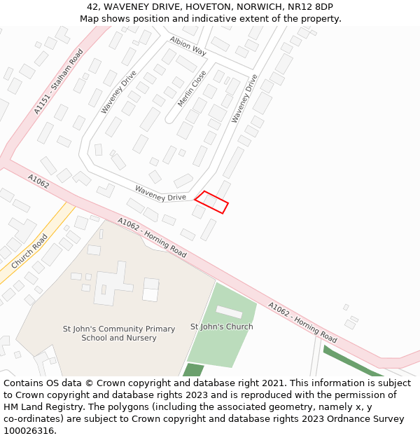 42, WAVENEY DRIVE, HOVETON, NORWICH, NR12 8DP: Location map and indicative extent of plot