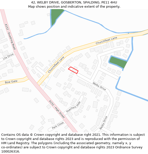 42, WELBY DRIVE, GOSBERTON, SPALDING, PE11 4HU: Location map and indicative extent of plot