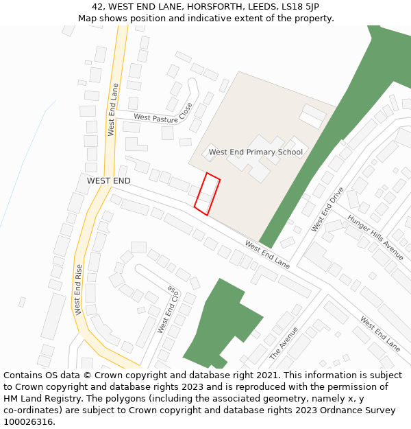 42, WEST END LANE, HORSFORTH, LEEDS, LS18 5JP: Location map and indicative extent of plot