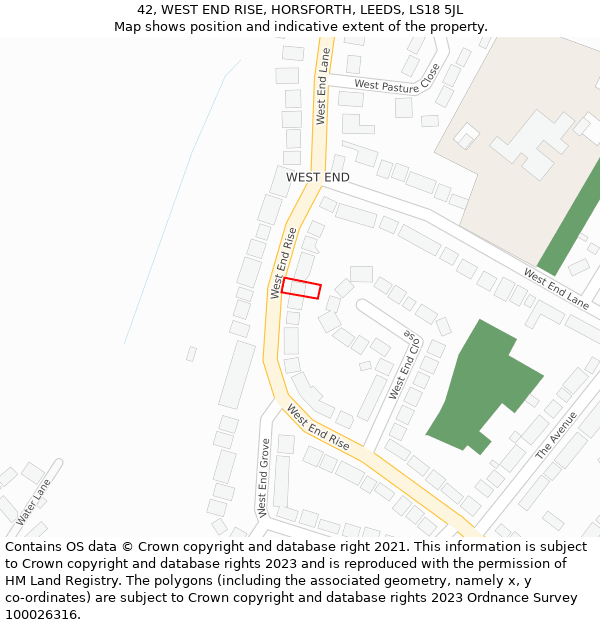 42, WEST END RISE, HORSFORTH, LEEDS, LS18 5JL: Location map and indicative extent of plot