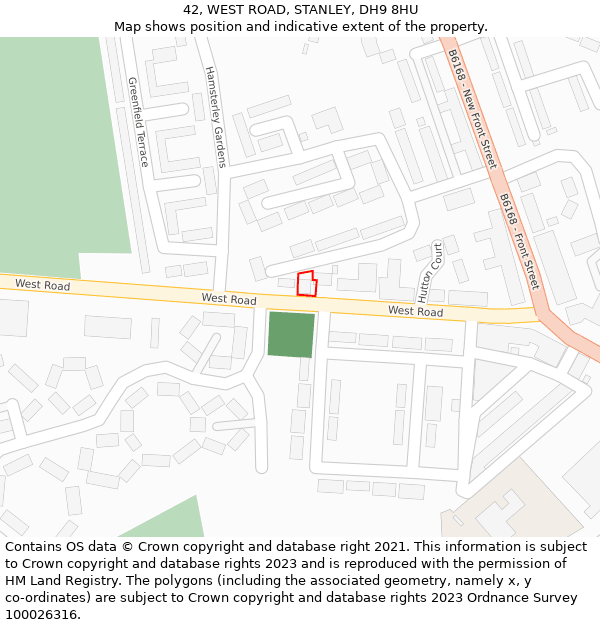 42, WEST ROAD, STANLEY, DH9 8HU: Location map and indicative extent of plot