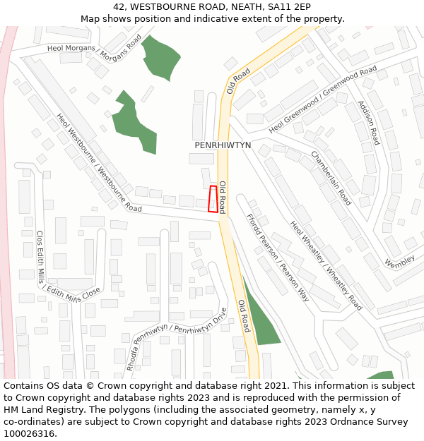 42, WESTBOURNE ROAD, NEATH, SA11 2EP: Location map and indicative extent of plot