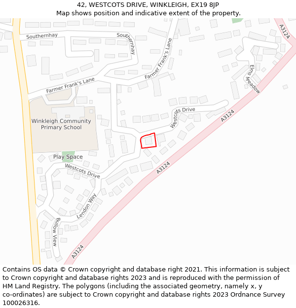 42, WESTCOTS DRIVE, WINKLEIGH, EX19 8JP: Location map and indicative extent of plot