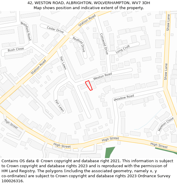 42, WESTON ROAD, ALBRIGHTON, WOLVERHAMPTON, WV7 3DH: Location map and indicative extent of plot