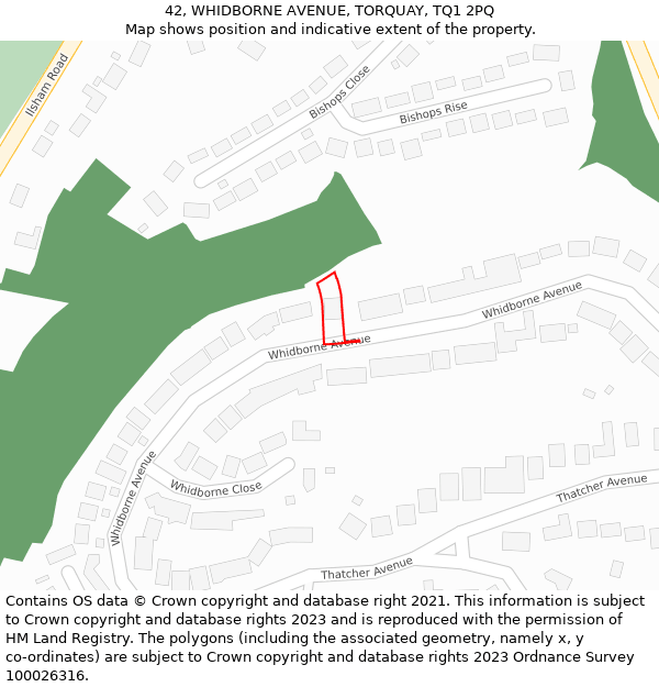 42, WHIDBORNE AVENUE, TORQUAY, TQ1 2PQ: Location map and indicative extent of plot