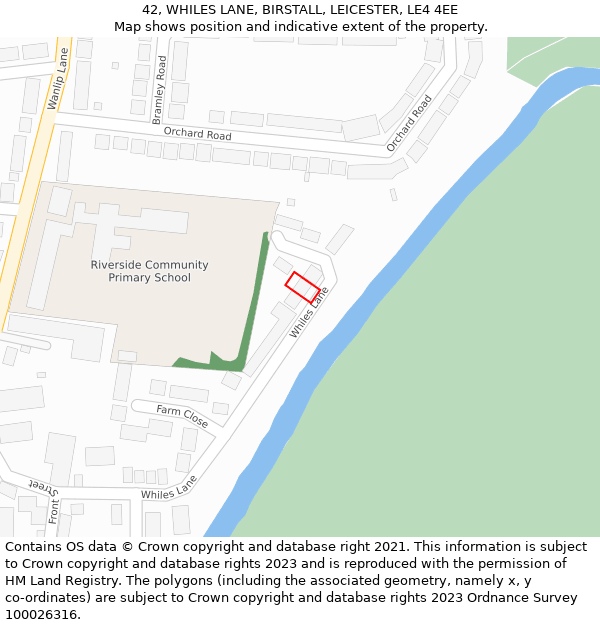 42, WHILES LANE, BIRSTALL, LEICESTER, LE4 4EE: Location map and indicative extent of plot