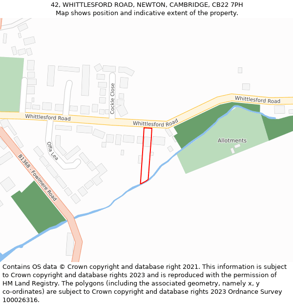 42, WHITTLESFORD ROAD, NEWTON, CAMBRIDGE, CB22 7PH: Location map and indicative extent of plot