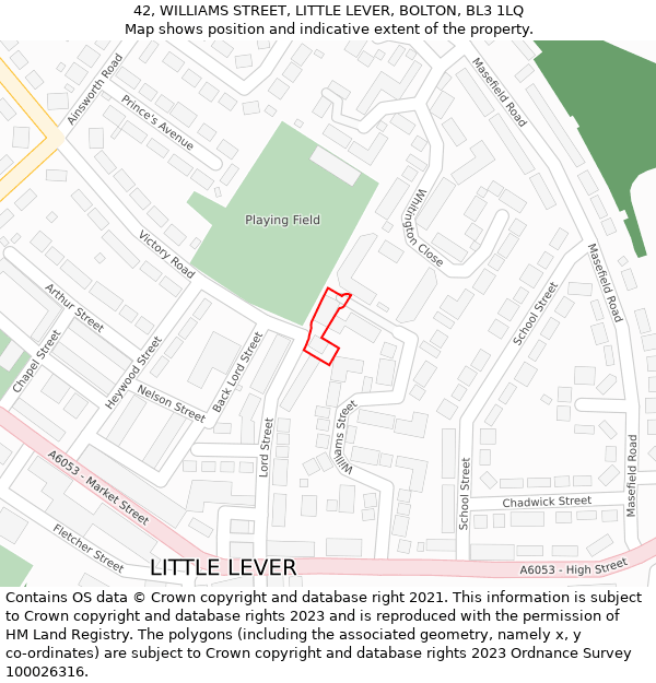 42, WILLIAMS STREET, LITTLE LEVER, BOLTON, BL3 1LQ: Location map and indicative extent of plot