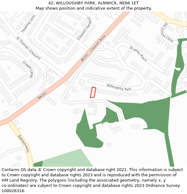42, WILLOUGHBY PARK, ALNWICK, NE66 1ET: Location map and indicative extent of plot