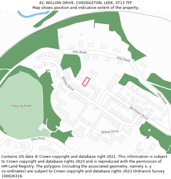 42, WILLOW DRIVE, CHEDDLETON, LEEK, ST13 7FF: Location map and indicative extent of plot