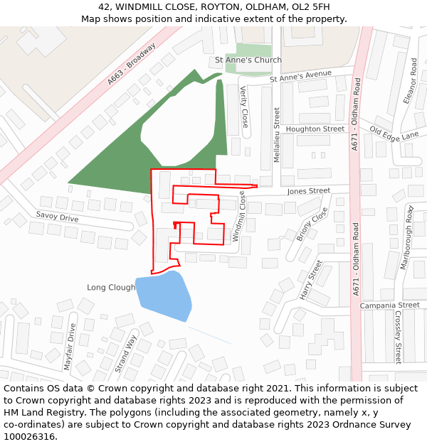 42, WINDMILL CLOSE, ROYTON, OLDHAM, OL2 5FH: Location map and indicative extent of plot