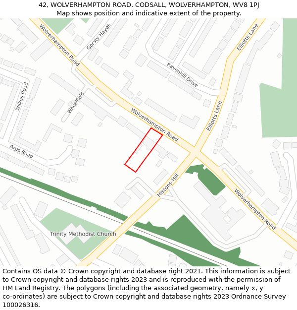 42, WOLVERHAMPTON ROAD, CODSALL, WOLVERHAMPTON, WV8 1PJ: Location map and indicative extent of plot